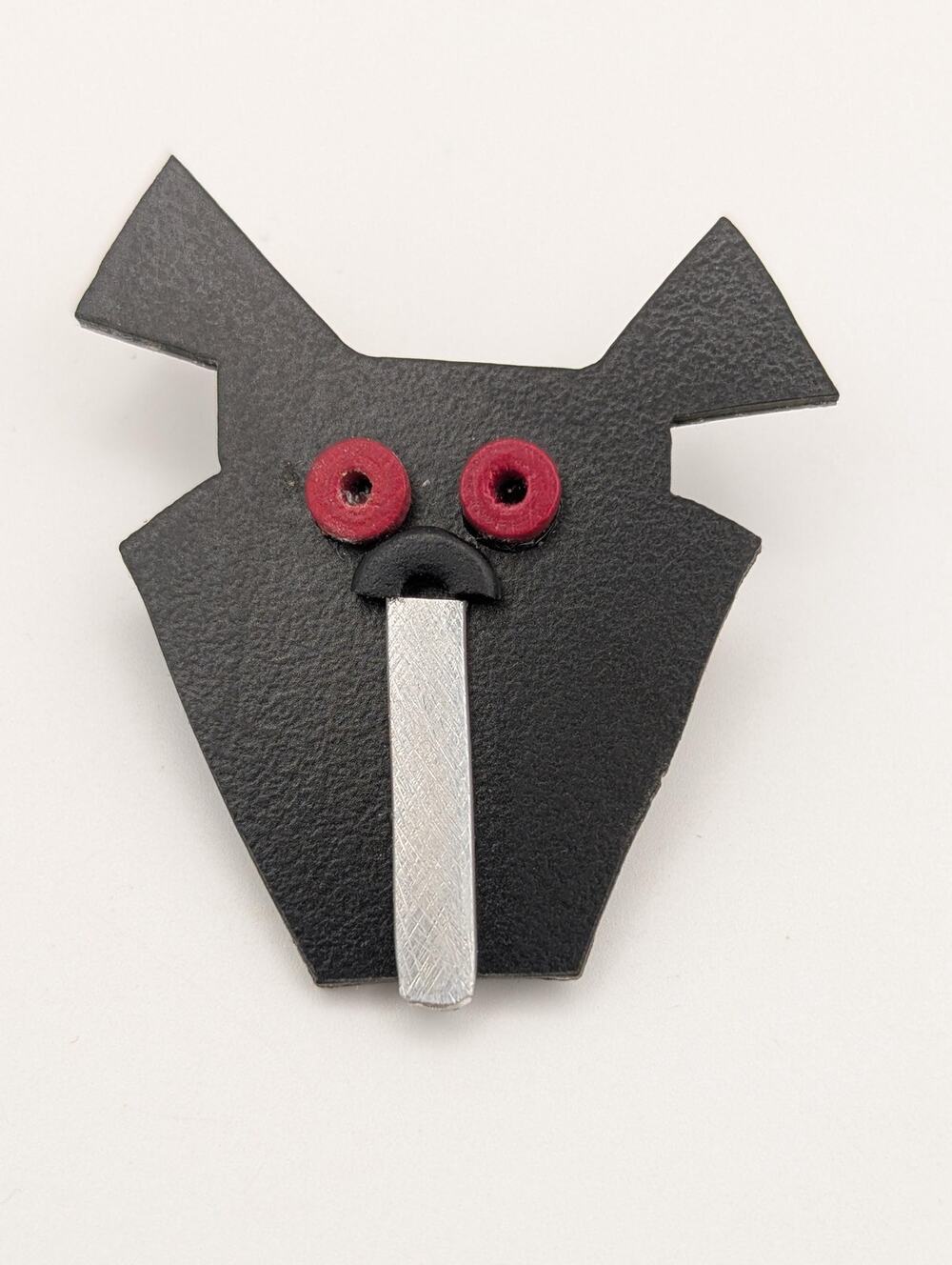 Vintage Black Plastic Geometric Dog Brooch Pin Abstract Avant Garde Face Jewelry